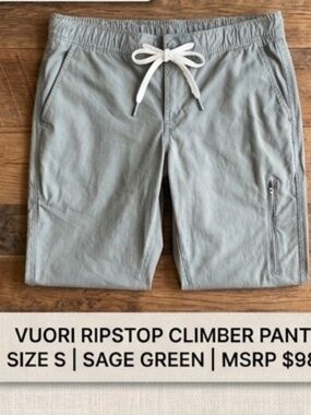 Vuori Ripstop Climber Pants. Sage Green. Size Small